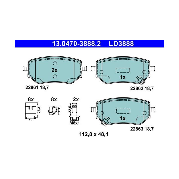 Stabdžių trinkelių rinkinys, diskinis stabdys ATE 13.0470-3888.2