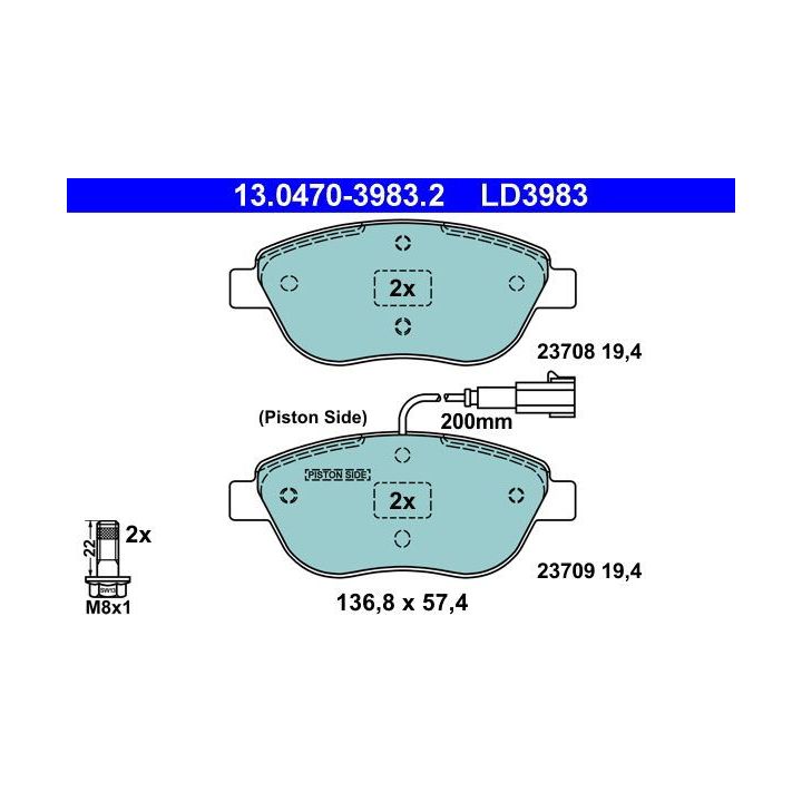 Stabdžių trinkelių rinkinys, diskinis stabdys ATE 13.0470-3983.2