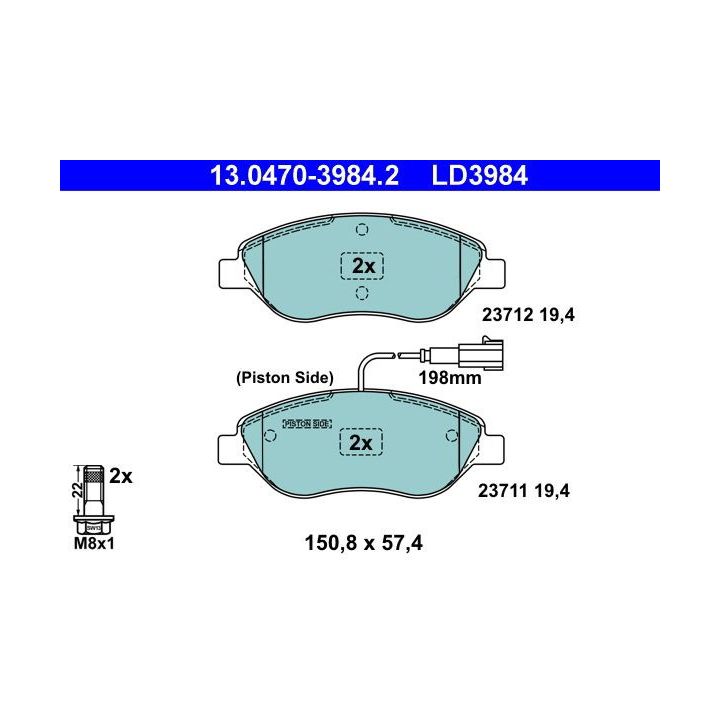 Stabdžių trinkelių rinkinys, diskinis stabdys ATE 13.0470-3984.2
