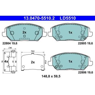 Stabdžių trinkelių rinkinys, diskinis stabdys ATE 13.0470-5510.2