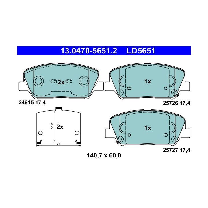 Stabdžių trinkelių rinkinys, diskinis stabdys ATE 13.0470-5651.2