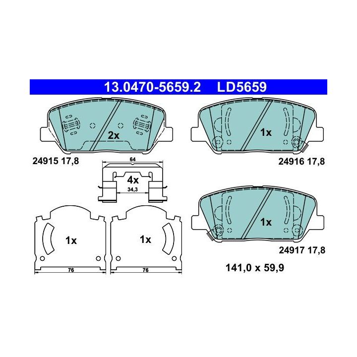 Stabdžių trinkelių rinkinys, diskinis stabdys ATE 13.0470-5659.2