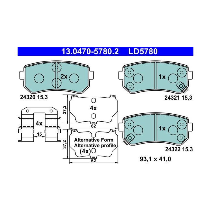 Stabdžių trinkelių rinkinys, diskinis stabdys ATE 13.0470-5780.2