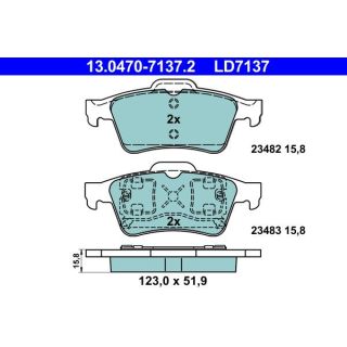 Stabdžių trinkelių rinkinys, diskinis stabdys ATE 13.0470-7137.2