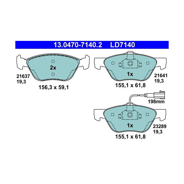 Stabdžių trinkelių rinkinys, diskinis stabdys ATE 13.0470-7140.2