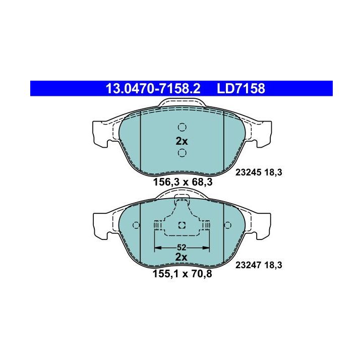 Stabdžių trinkelių rinkinys, diskinis stabdys ATE 13.0470-7158.2