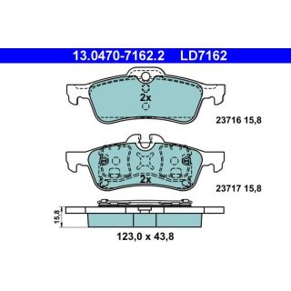 Stabdžių trinkelių rinkinys, diskinis stabdys ATE 13.0470-7162.2