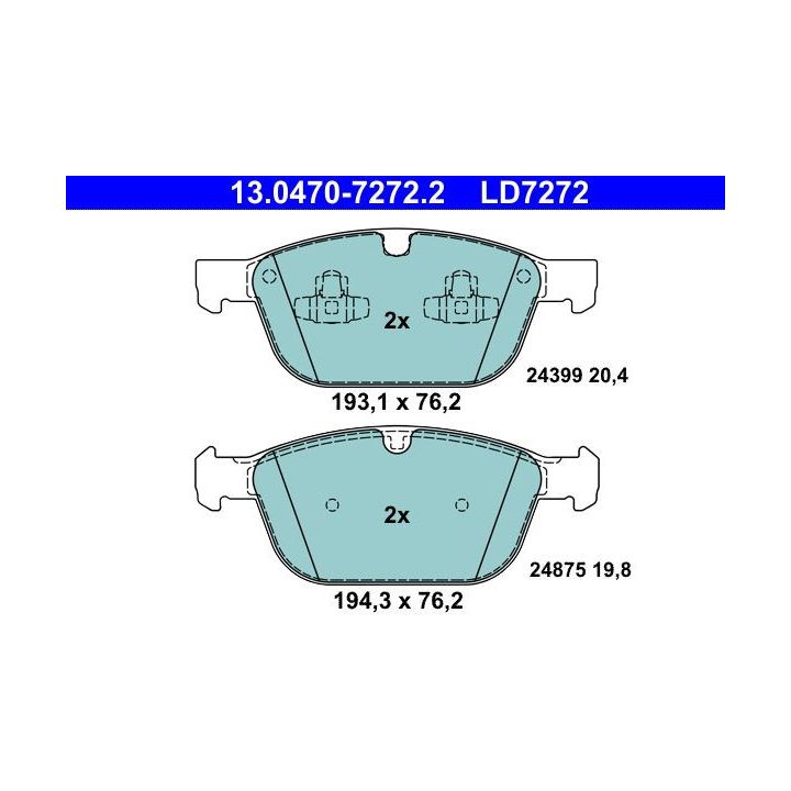 Stabdžių trinkelių rinkinys, diskinis stabdys ATE 13.0470-7272.2