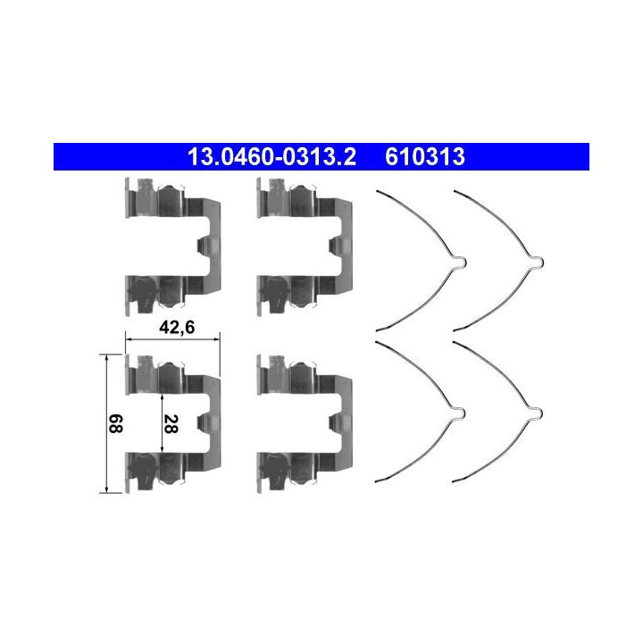 Priedų komplektas, diskinių stabdžių trinkelės ATE 13.0460-0313.2