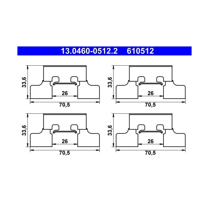 Priedų komplektas, diskinių stabdžių trinkelės ATE 13.0460-0512.2