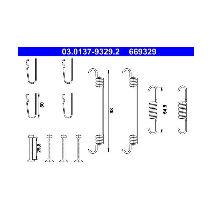 Priedų komplektas, stovėjimo stabdžių trinkelės ATE 03.0137-9329.2