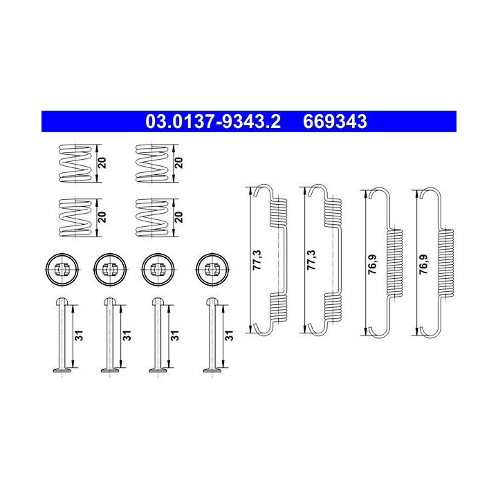Priedų komplektas, stovėjimo stabdžių trinkelės ATE 03.0137-9343.2