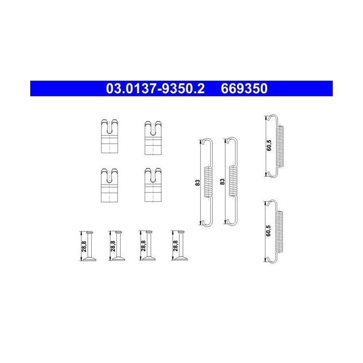 Priedų komplektas, stovėjimo stabdžių trinkelės ATE 03.0137-9350.2