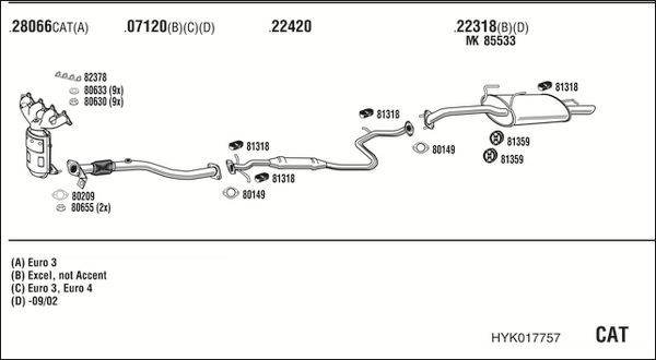 Išmetimo sistema WALKER HYK017757