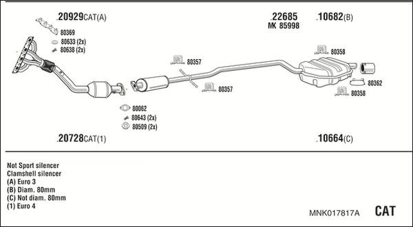 Išmetimo sistema WALKER MNK017817A