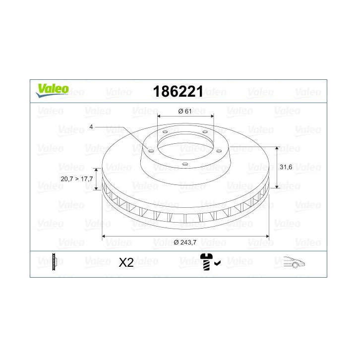 Stabdžių diskas VALEO 186221