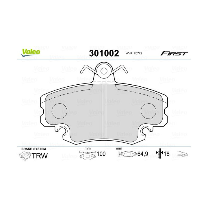 Stabdžių trinkelių rinkinys, diskinis stabdys VALEO 301002