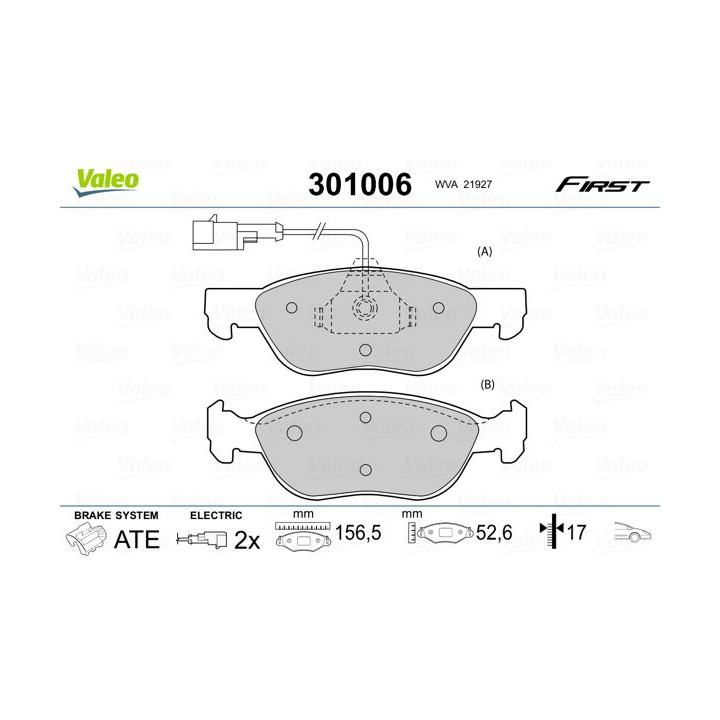 Stabdžių trinkelių rinkinys, diskinis stabdys VALEO 301006