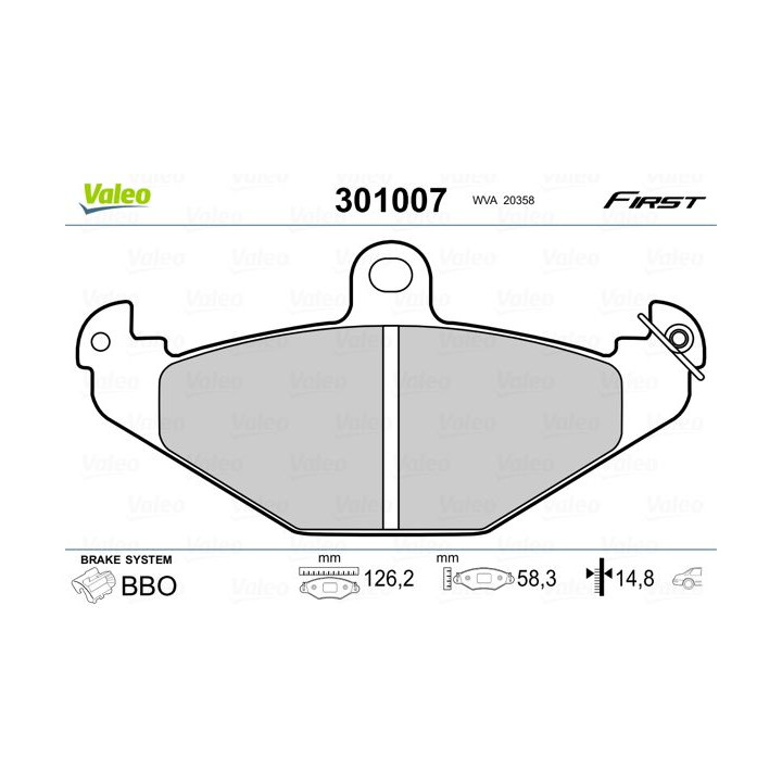 Stabdžių trinkelių rinkinys, diskinis stabdys VALEO 301007