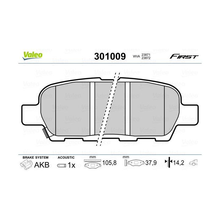 Stabdžių trinkelių rinkinys, diskinis stabdys VALEO 301009
