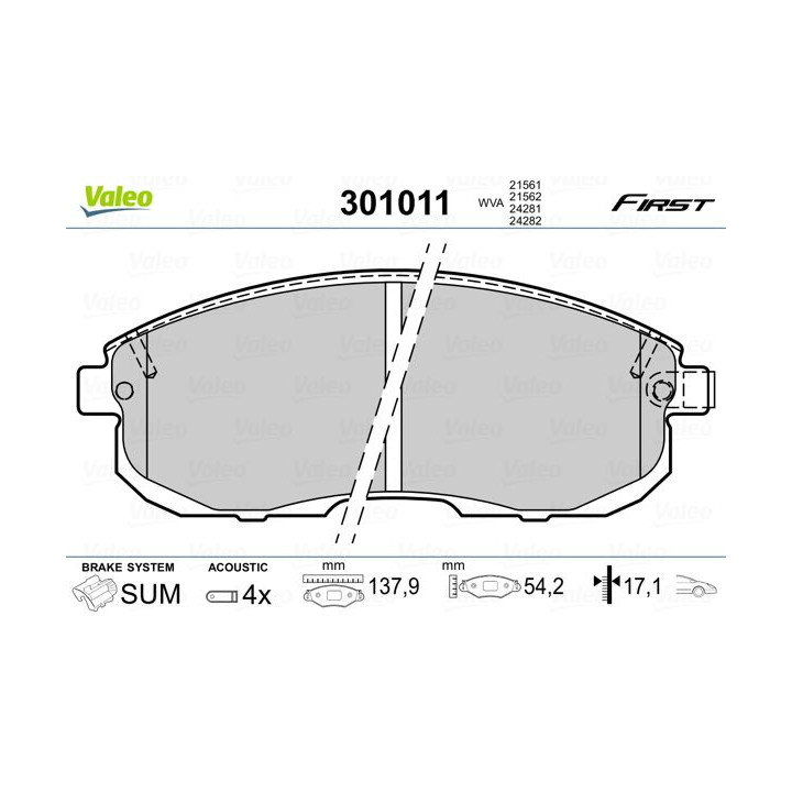 Stabdžių trinkelių rinkinys, diskinis stabdys VALEO 301011