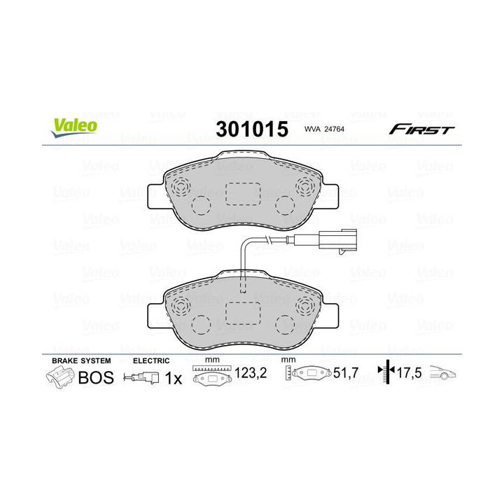 Stabdžių trinkelių rinkinys, diskinis stabdys VALEO 301015