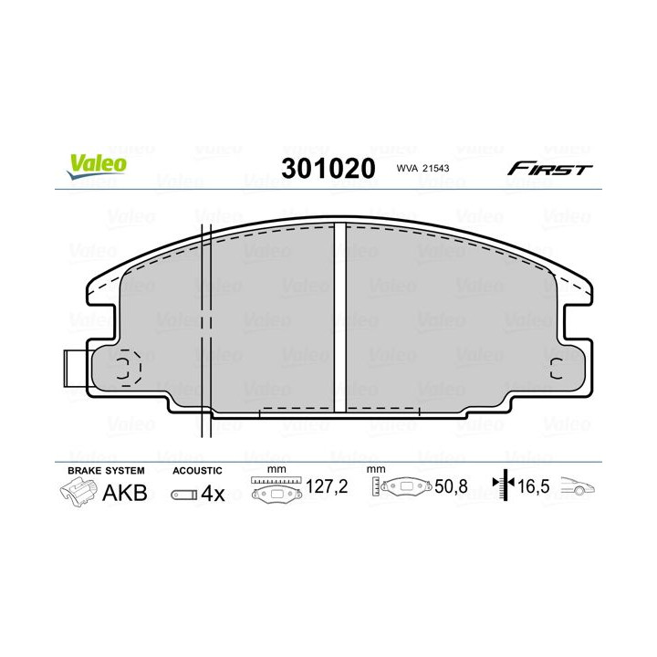 Stabdžių trinkelių rinkinys, diskinis stabdys VALEO 301020