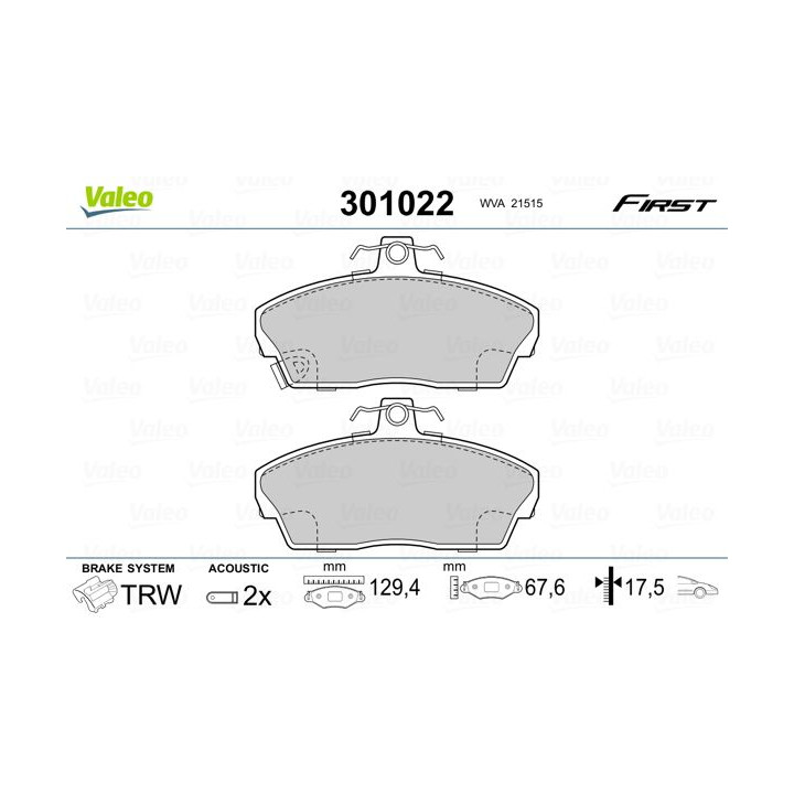 Stabdžių trinkelių rinkinys, diskinis stabdys VALEO 301022