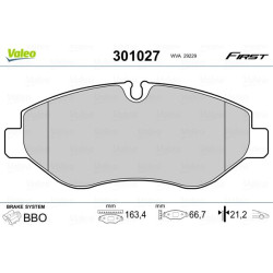 Stabdžių trinkelių rinkinys, diskinis stabdys VALEO 301027