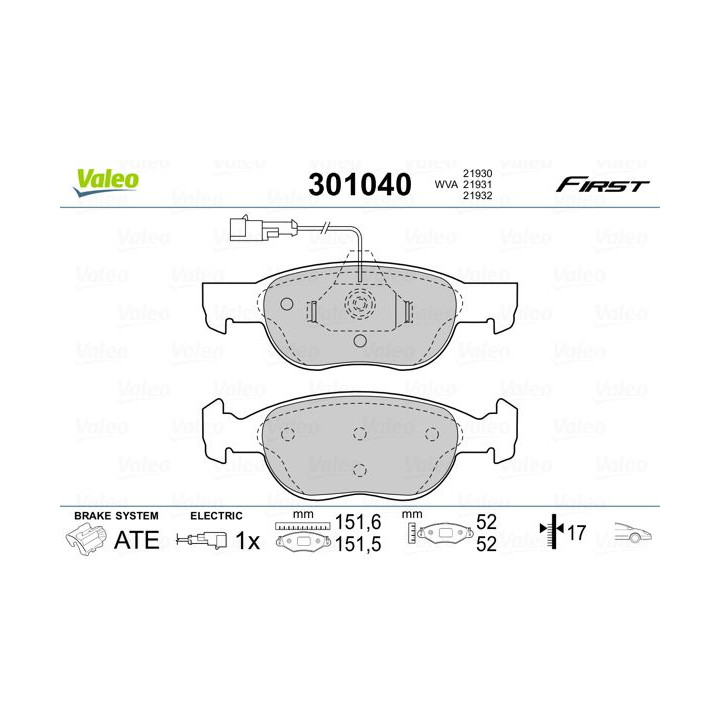 Stabdžių trinkelių rinkinys, diskinis stabdys VALEO 301040
