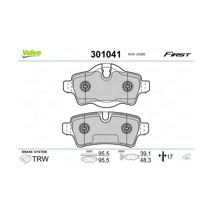 Stabdžių trinkelių rinkinys, diskinis stabdys VALEO 301041