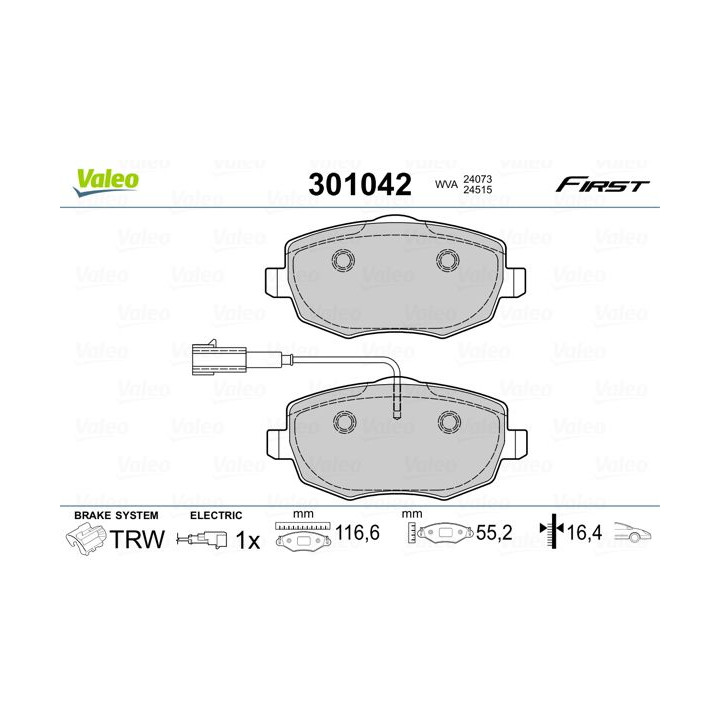 Stabdžių trinkelių rinkinys, diskinis stabdys VALEO 301042