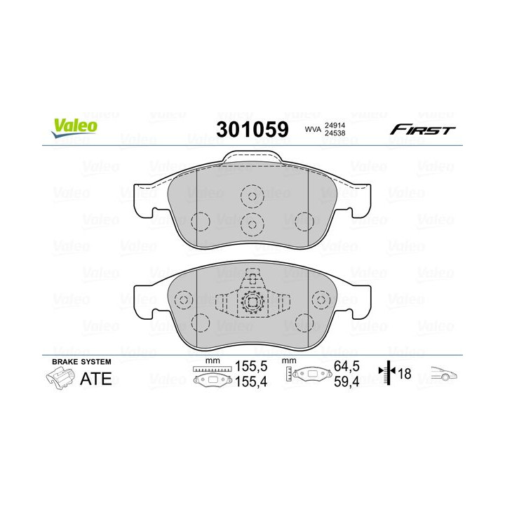 Stabdžių trinkelių rinkinys, diskinis stabdys VALEO 301059