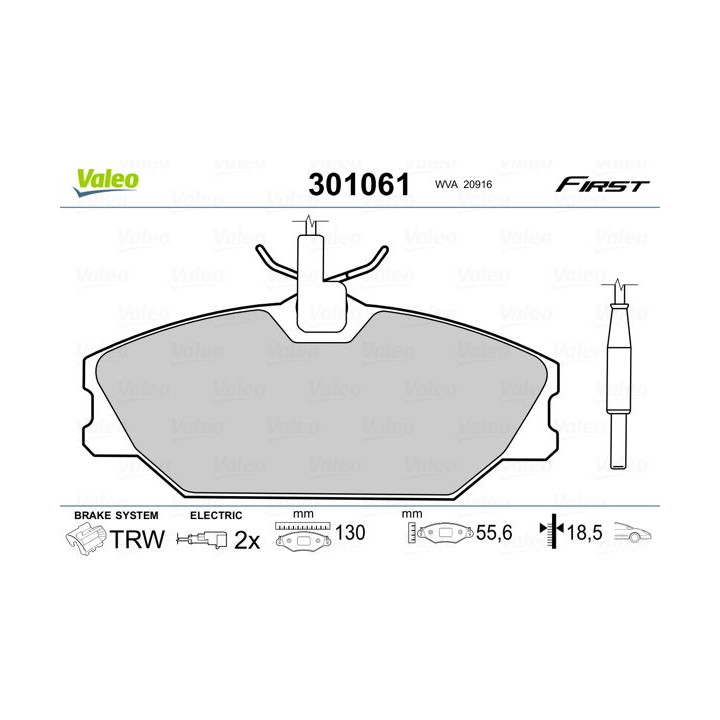 Stabdžių trinkelių rinkinys, diskinis stabdys VALEO 301061
