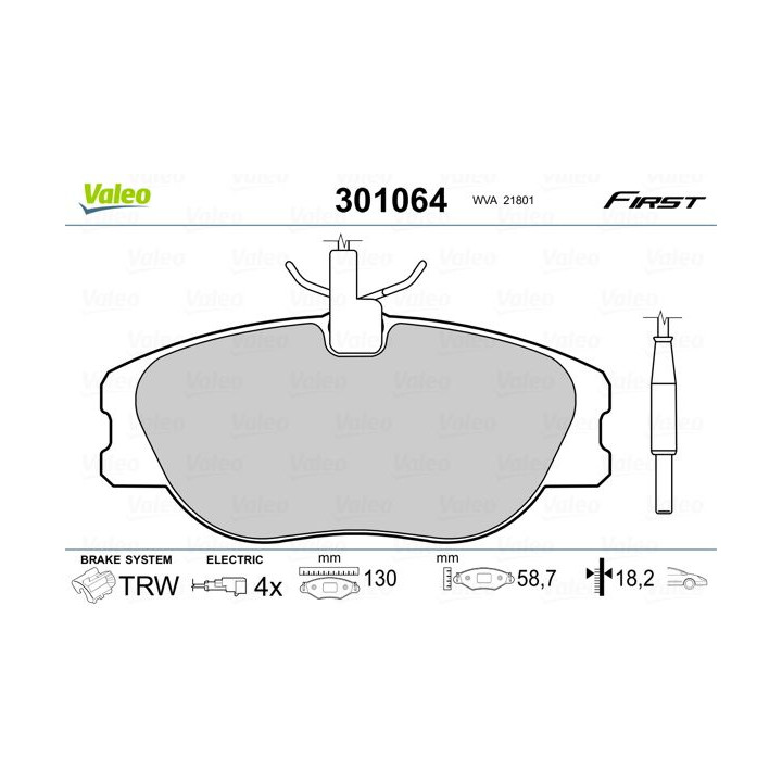 Stabdžių trinkelių rinkinys, diskinis stabdys VALEO 301064