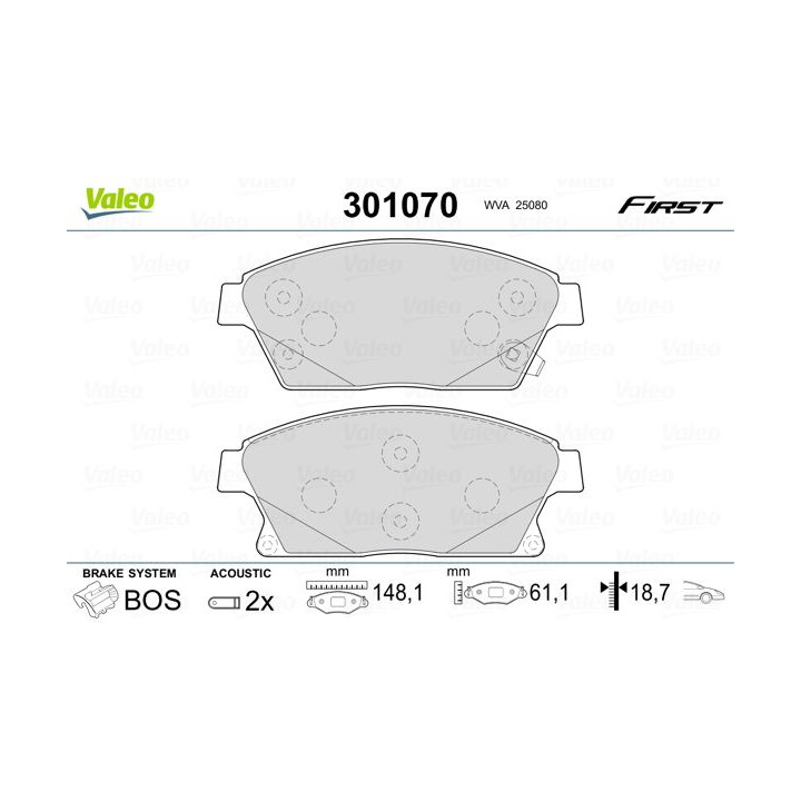 Stabdžių trinkelių rinkinys, diskinis stabdys VALEO 301070