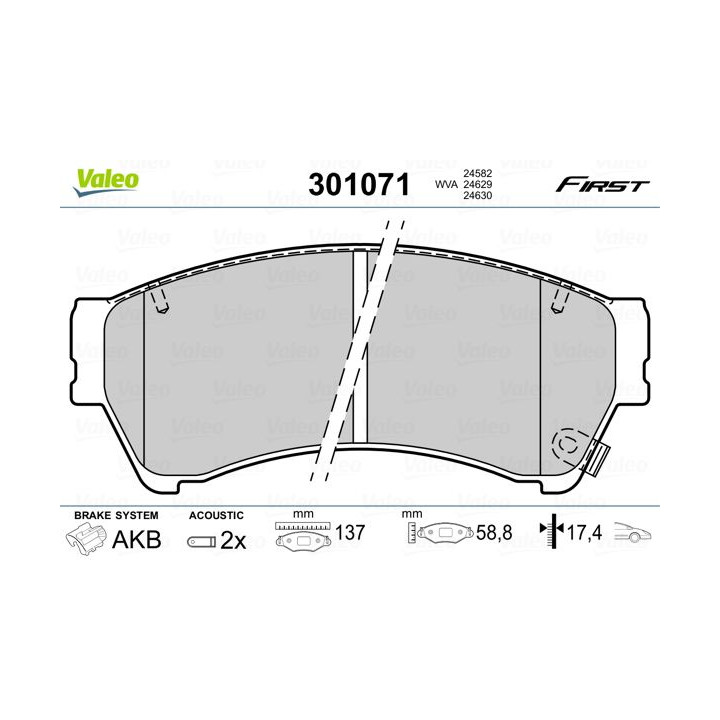 Stabdžių trinkelių rinkinys, diskinis stabdys VALEO 301071