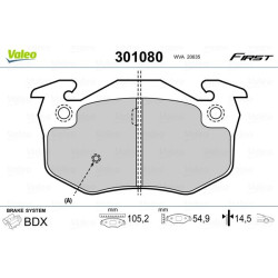 Stabdžių trinkelių rinkinys, diskinis stabdys VALEO 301080
