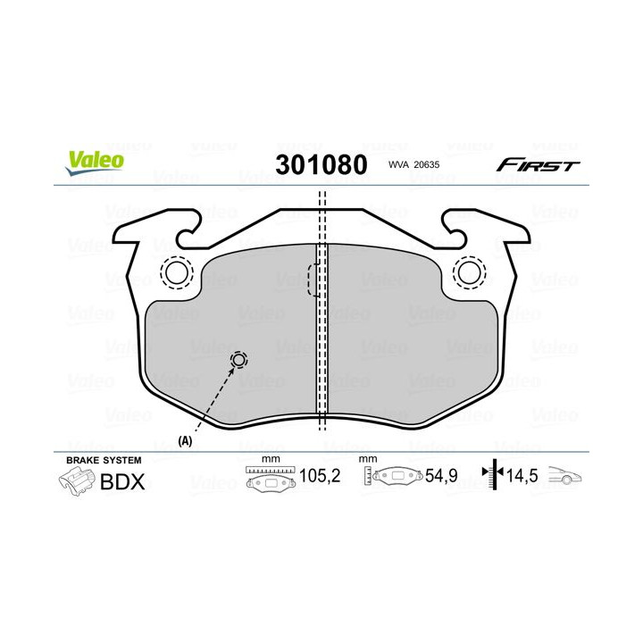 Stabdžių trinkelių rinkinys, diskinis stabdys VALEO 301080