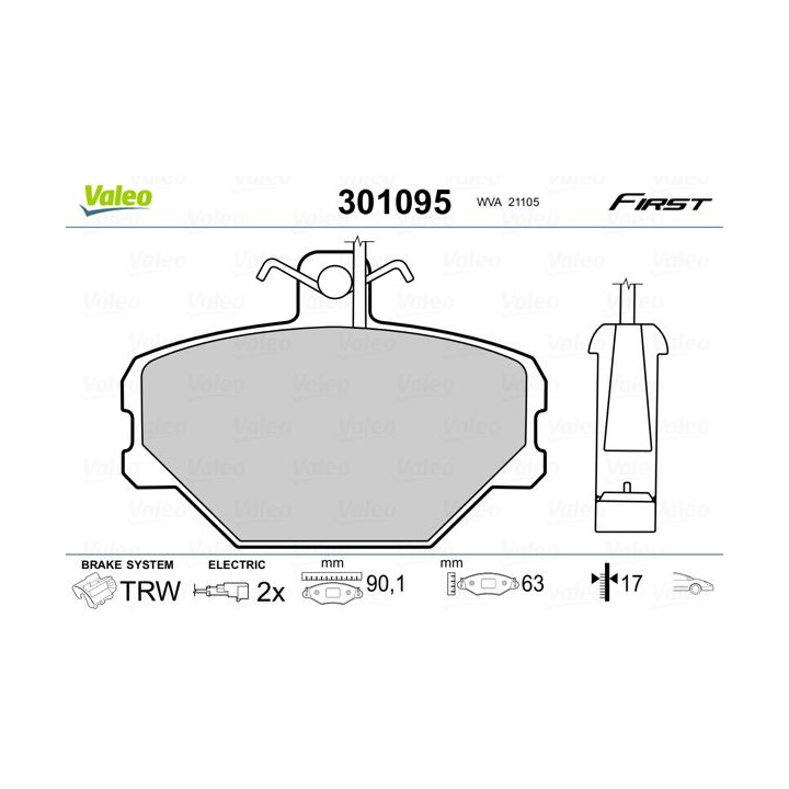 Stabdžių trinkelių rinkinys, diskinis stabdys VALEO 301095