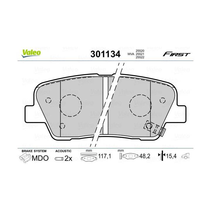 Stabdžių trinkelių rinkinys, diskinis stabdys VALEO 301134