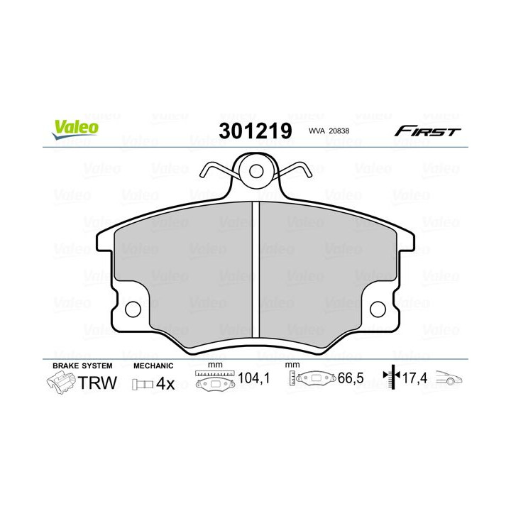 Stabdžių trinkelių rinkinys, diskinis stabdys VALEO 301219