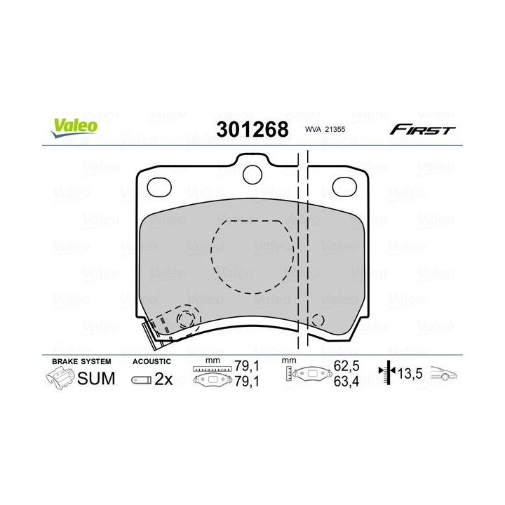 Stabdžių trinkelių rinkinys, diskinis stabdys VALEO 301268