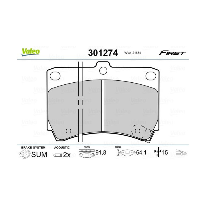 Stabdžių trinkelių rinkinys, diskinis stabdys VALEO 301274