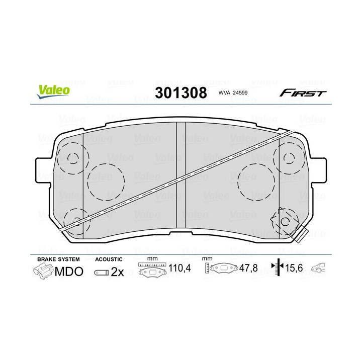 Stabdžių trinkelių rinkinys, diskinis stabdys VALEO 301308