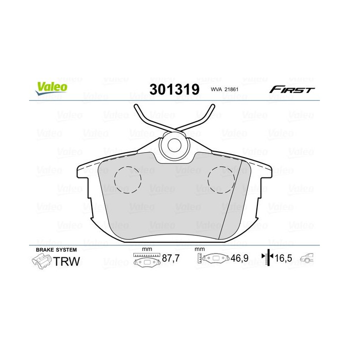Stabdžių trinkelių rinkinys, diskinis stabdys VALEO 301319