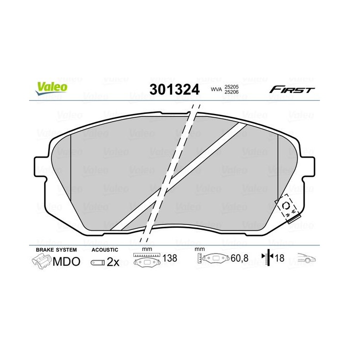 Stabdžių trinkelių rinkinys, diskinis stabdys VALEO 301324