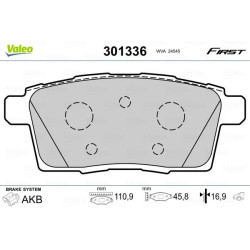 Stabdžių trinkelių rinkinys, diskinis stabdys VALEO 301336