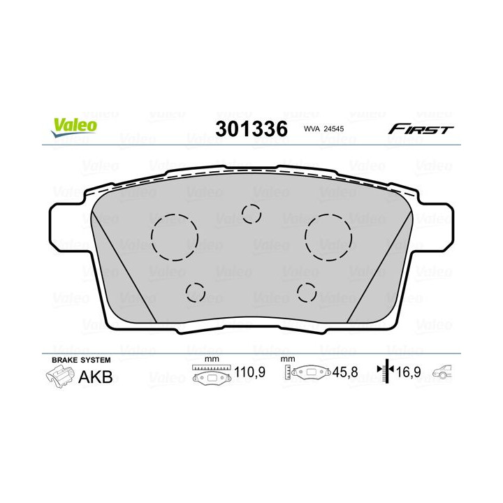 Stabdžių trinkelių rinkinys, diskinis stabdys VALEO 301336