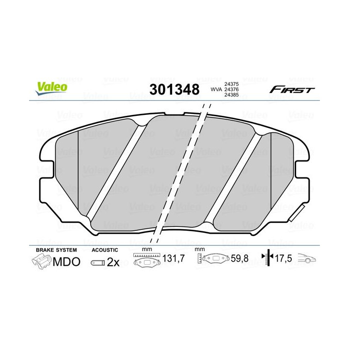 Stabdžių trinkelių rinkinys, diskinis stabdys VALEO 301348